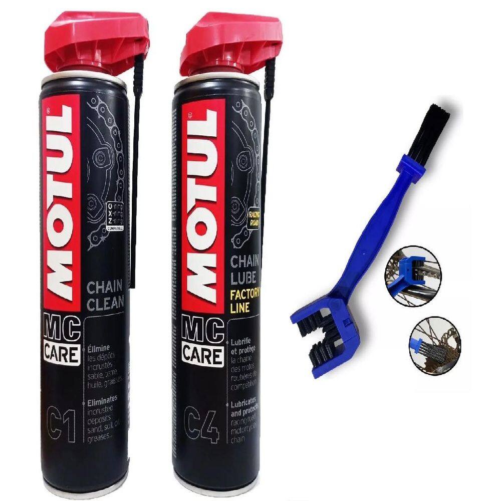 Kit Motul Limpa E Lubrifica Corrente C1 + C4 + Escova corrente Transmissão