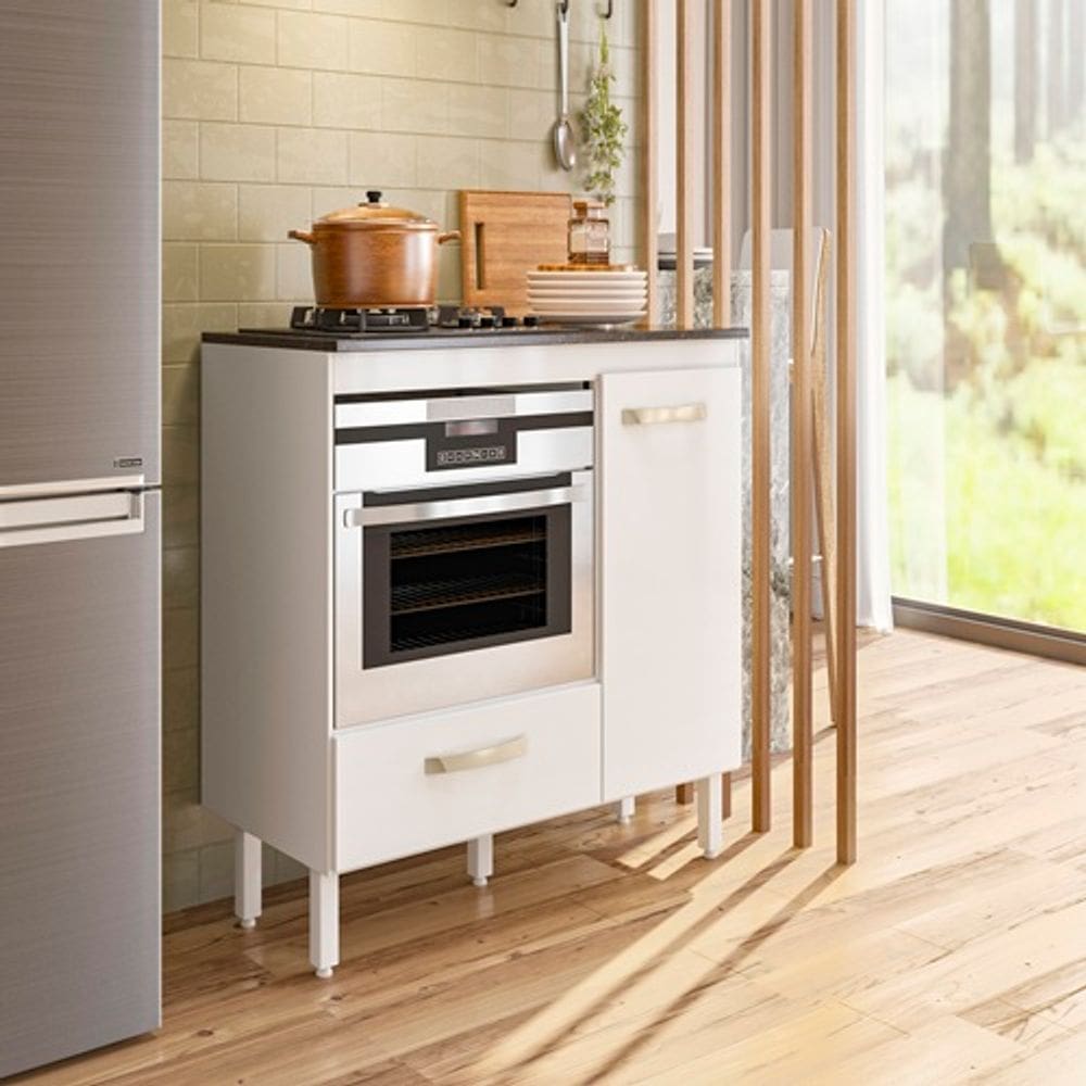 Balcão Para Cooktop e Forno Fit Com 01 Porta e 01 Gaveta Branco