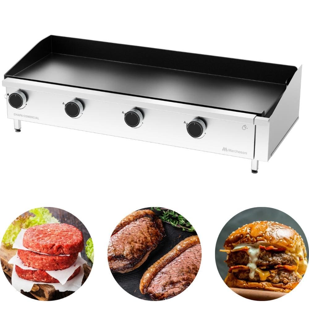 Chapa Para Lanches Comercial 4 Queimadores A Gás 5mm Inox 100x40 Inox Marchesoni