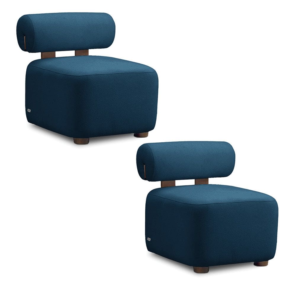 Poltrona Decorativa para Sala Kit 2 Helora Bouclê Azul Marinho E03 - D`Rossi