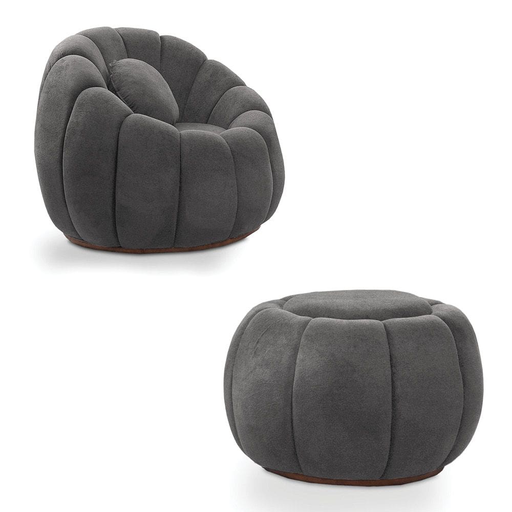 Poltrona Decorativa Orgânica Giratória com Puff Cloud Bouclê Cinza Escuro E03 - D`Rossi