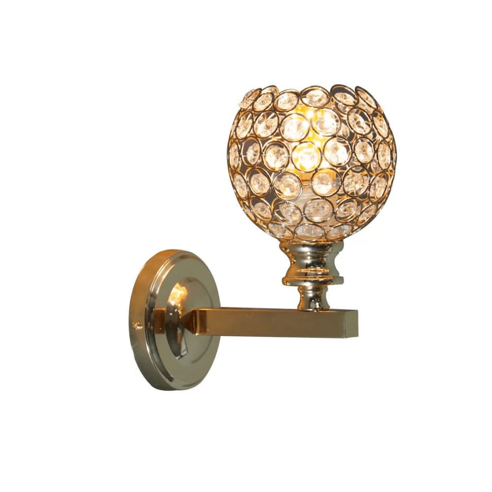 Arandela Metal Dourado e Cristal Redonda 1E27 17,5cm