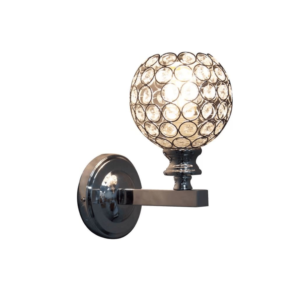 Arandela Metal e Cristal Cromado Redonda 1E27 17,5cm