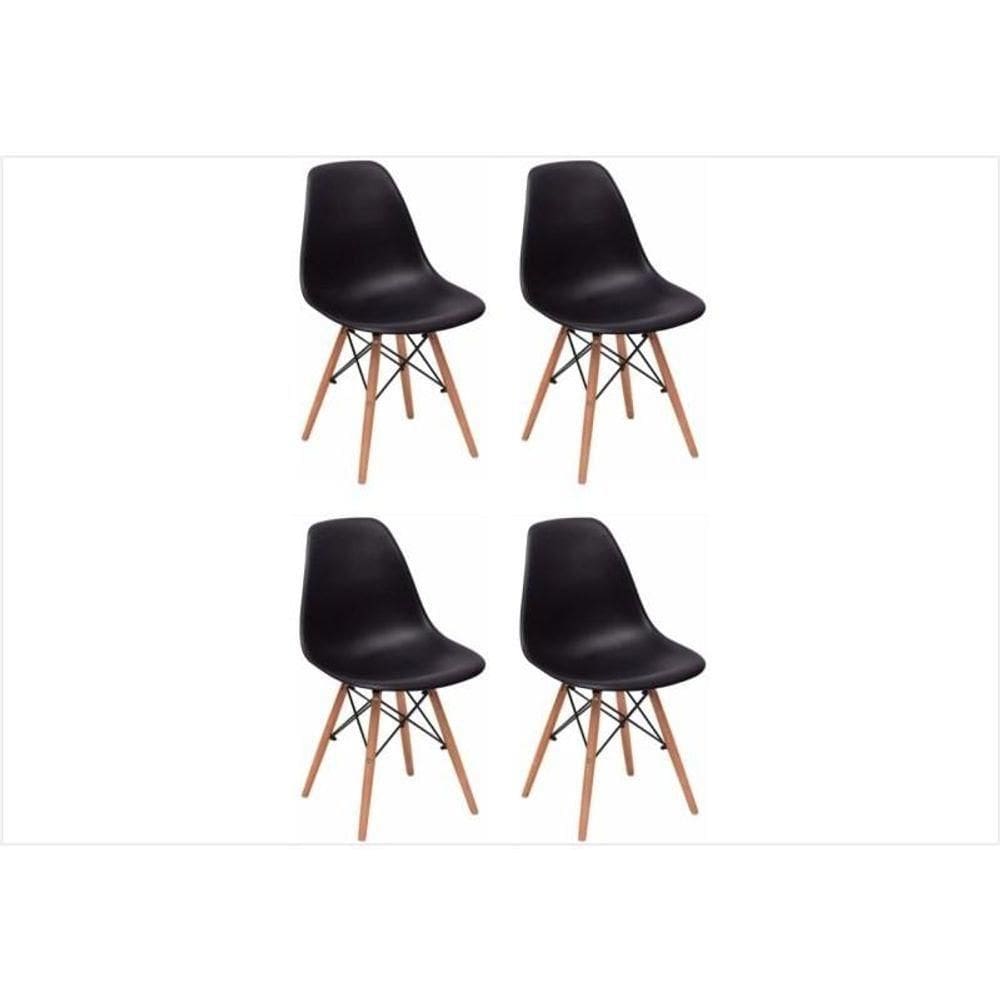Kit 04 Cadeiras Eiffel Charles Eames F01 Preta Base De Madeira Dsw - Mpozenato