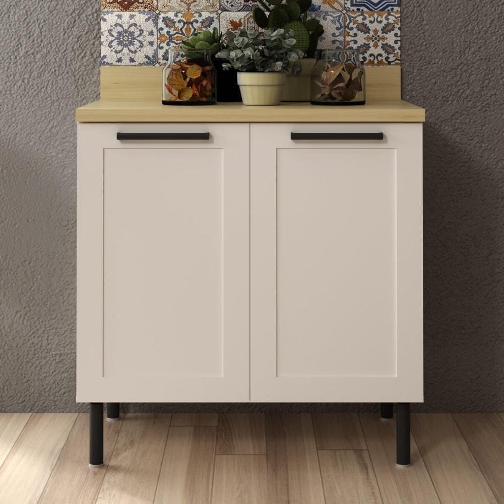 Balcão De Cozinha Em Mdf Com Tampo E 2 Portas 80cm Multimóveis Cr20463 Branco Carvalho Tropical