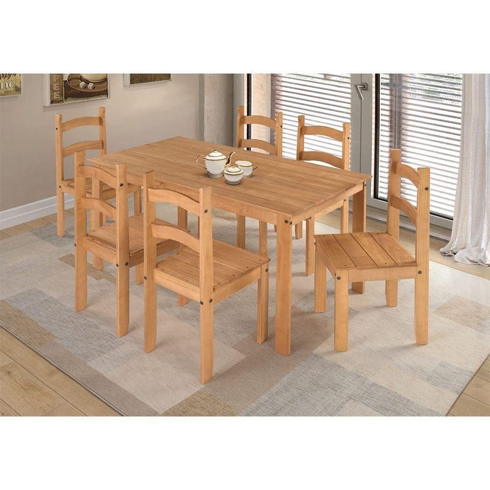 Conjunto Mesa Com 6 Cadeiras Madeira Maciça Natural