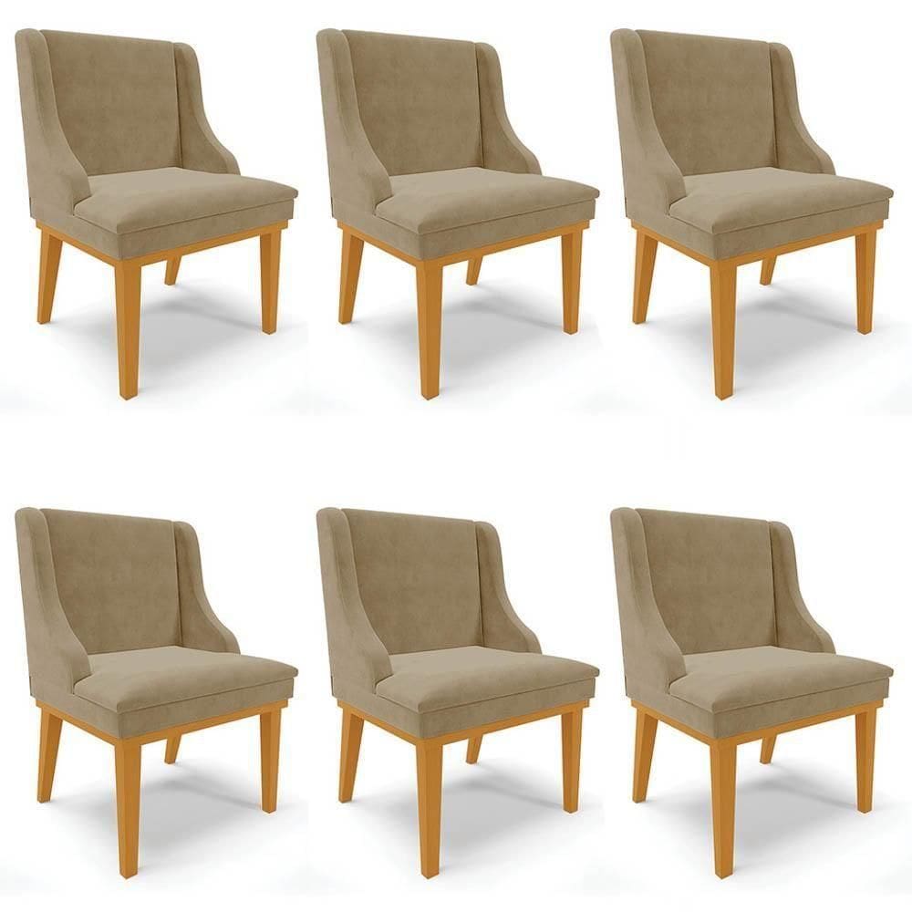 Kit 6 Cadeiras Estofadas Para Sala De Jantar Base Fixa De Madeira Castanho Lia Suede Marrom Rt - Ibiza