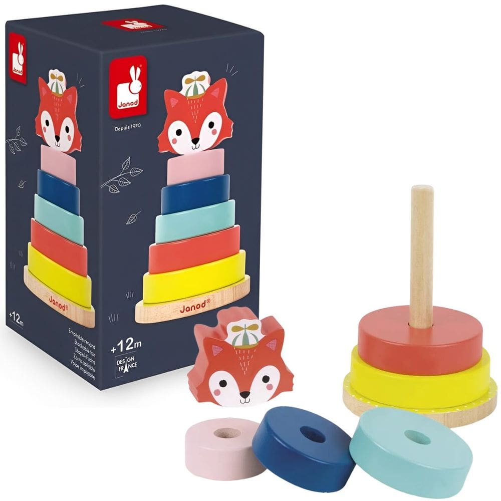 Raposa de Empilhar Brinquedo Educativo Infantil com 7 Peças em Madeira - Janod