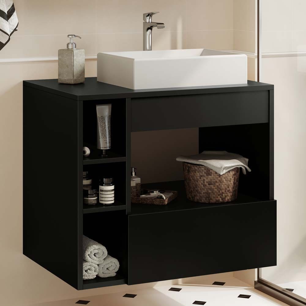 Armário Gabinete para Banheiro com Cuba Paris Preto