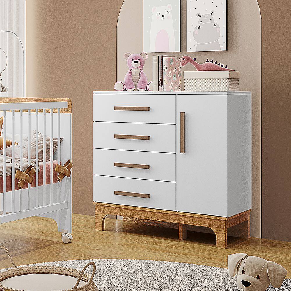 Cômoda Infantil Doçura 1 Porta e 4 Gavetas Branco/savana