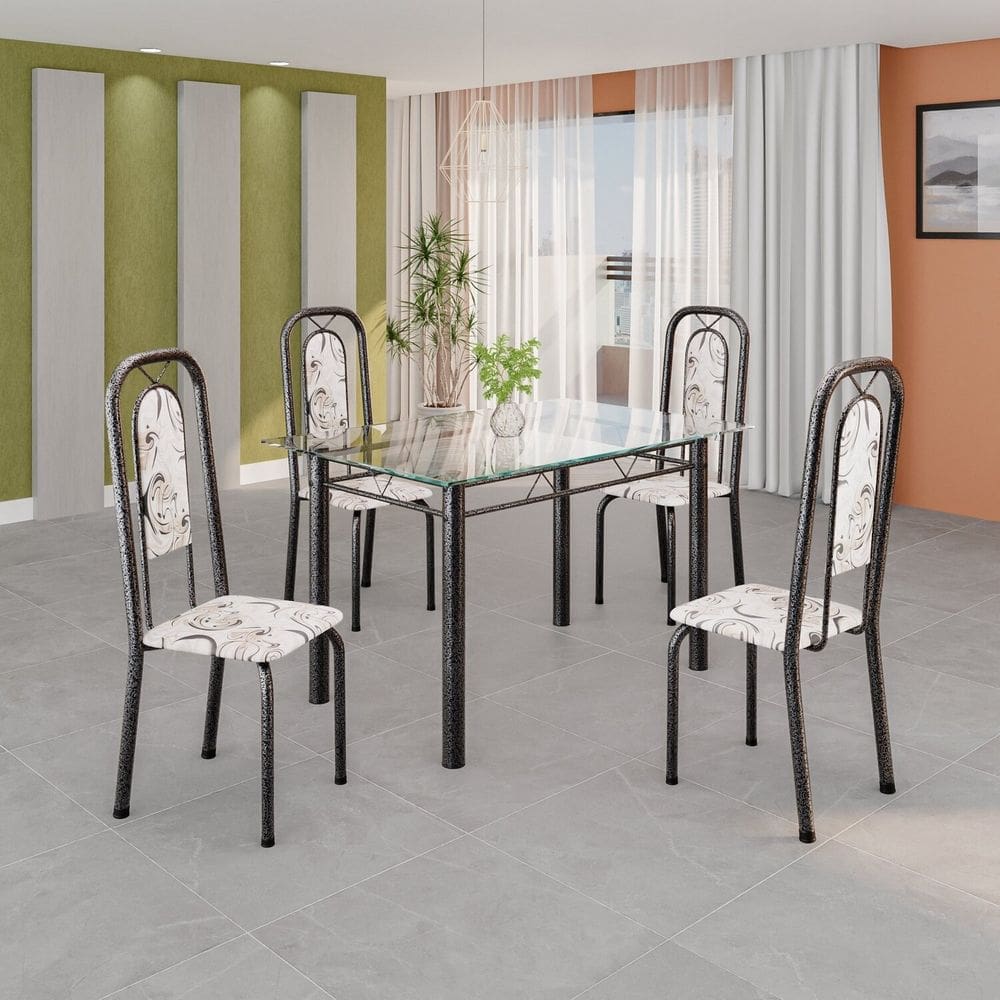 Conjunto de Mesa Tubular com 4 Cadeiras Lara Arabesco / Prata