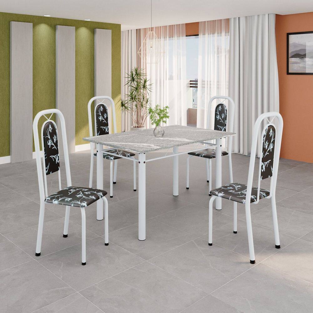 Conjunto de Mesa Tubular com 4 Cadeiras Lara Preto/Branco