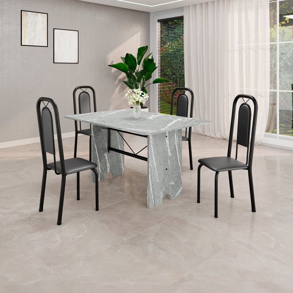 Conjunto de Mesa Tubular com 4 Cadeiras Lara Preto / Granito