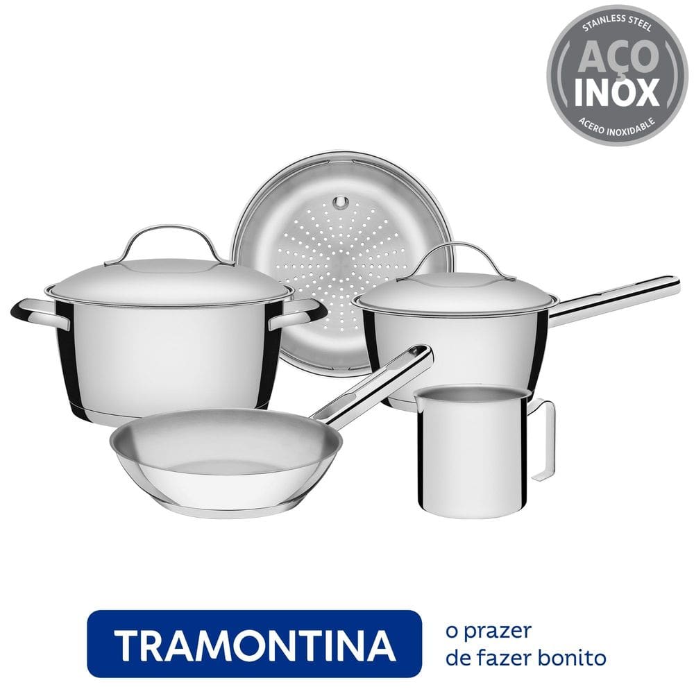 Jogo de 5 Panelas em Aço Inox com Fundo Triplo Allegra - Tramontina