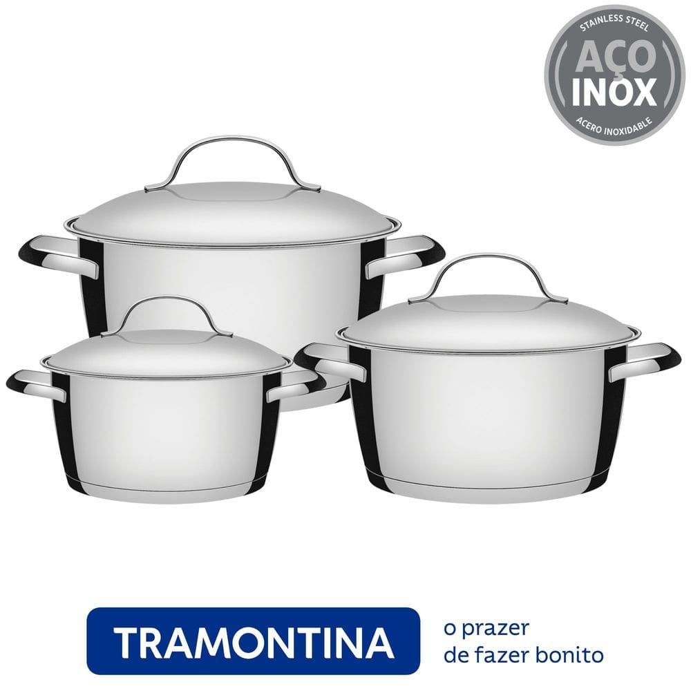 Jogo de 3 Panelas em Aço Inox com Fundo Triplo Allegra - Tramontina