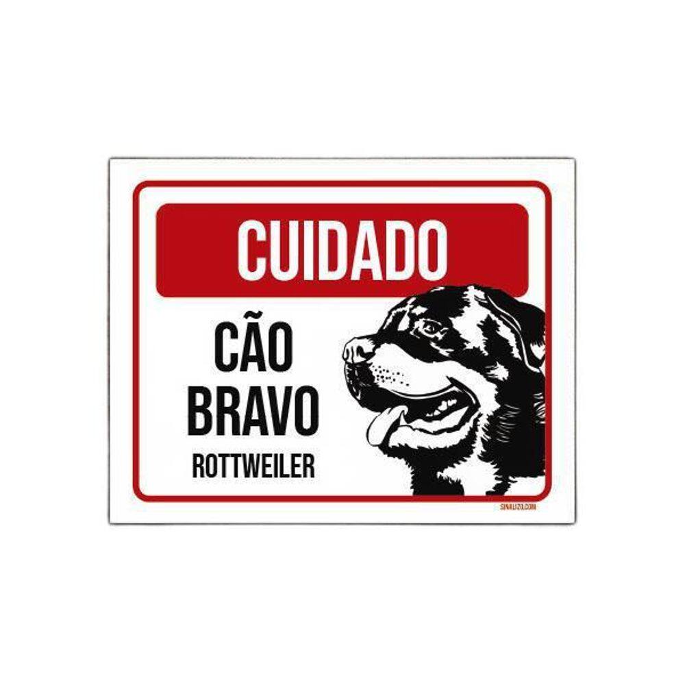 Placa Cuidado Cão Cachorro Bravo Rottweiler 27X35