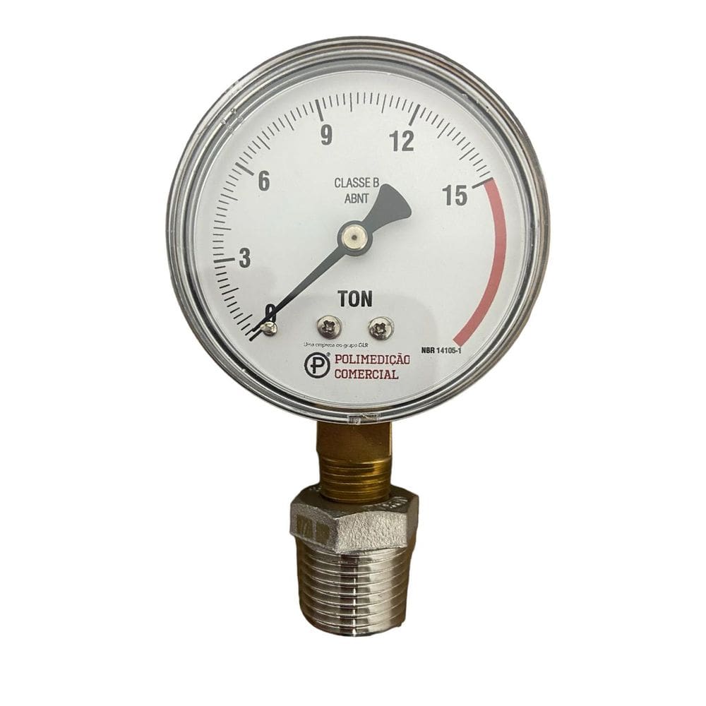 Manômetro Prensa Hidráulica 15 Ton 1/4 Npt + Bucha 1/2 Npt