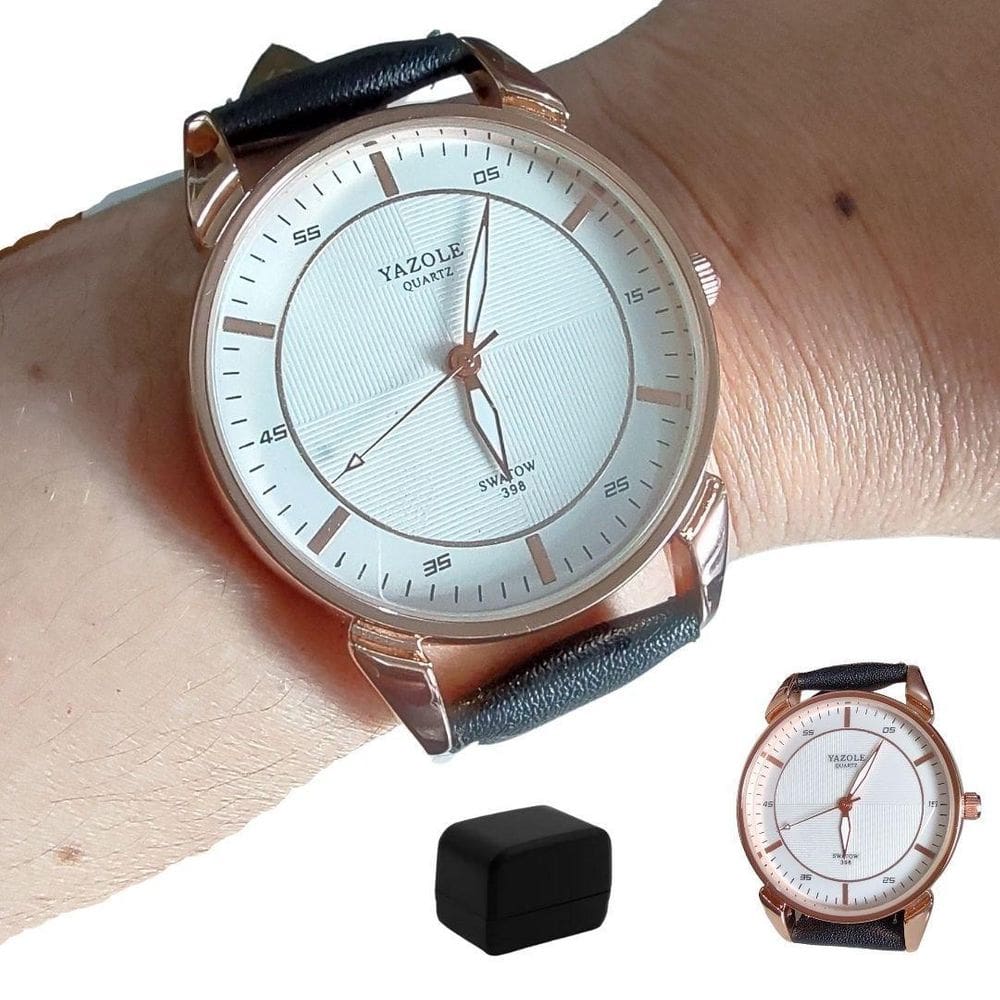 Relógio Masculino Yazole 398 Pulseira Preta + Caixa