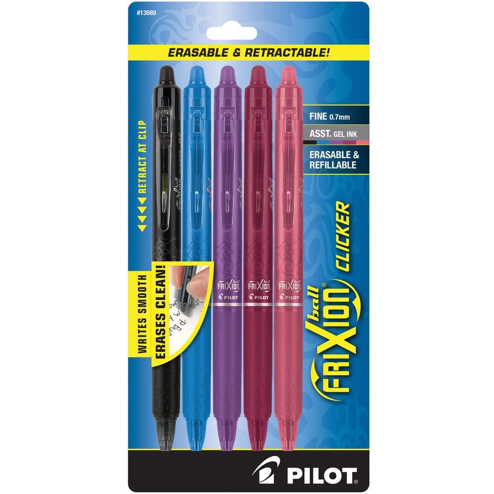 Caneta PILOT Frixion Clicker apagável, fina, de 0,7 mm, pacote com 5