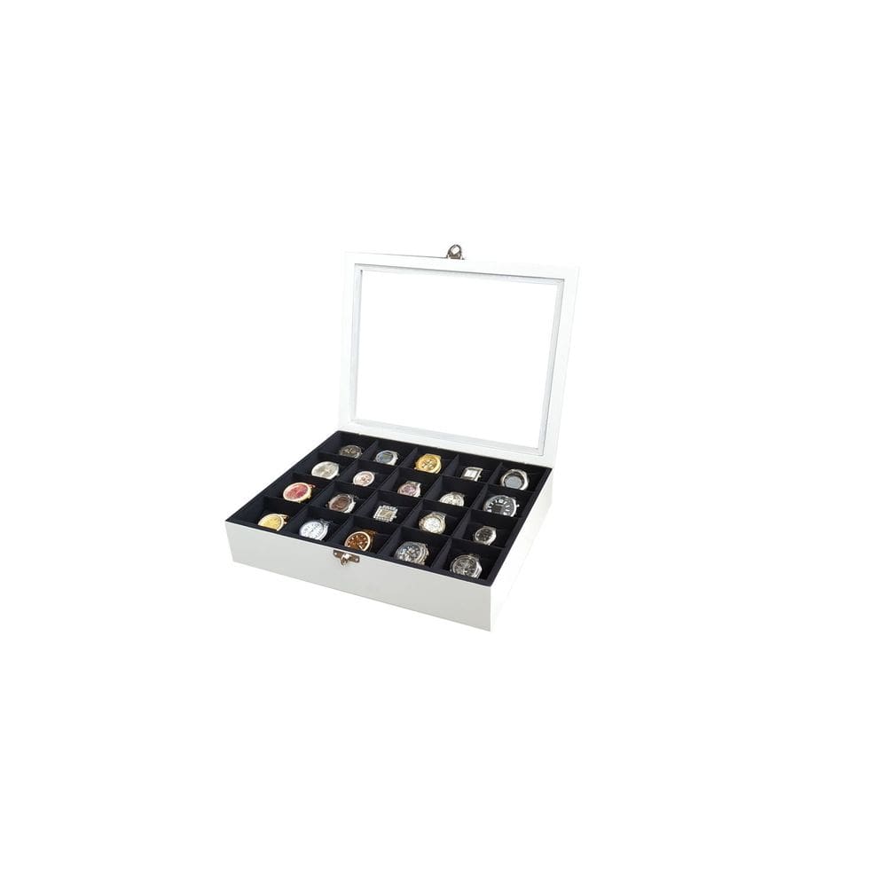 Caixa/estojo para 20 Relógios Laqueado Branco Flocado de Preto