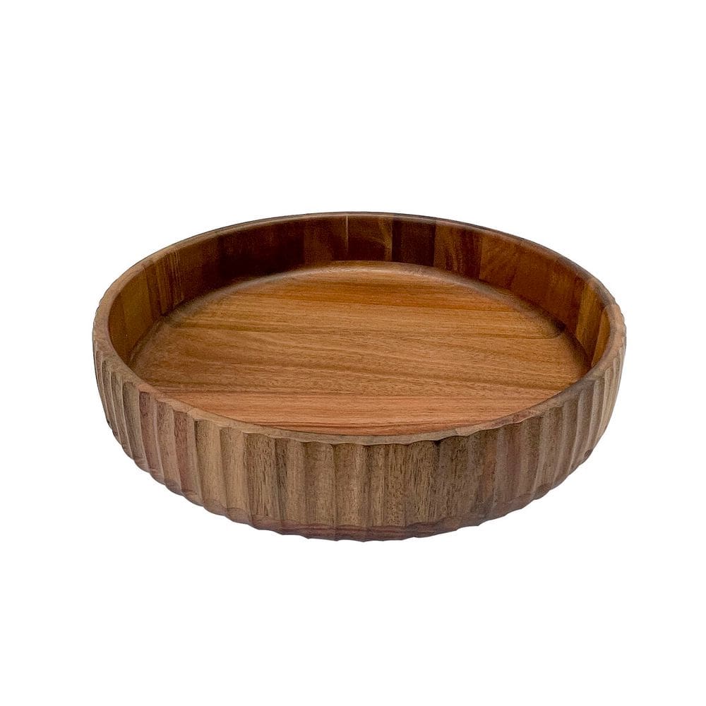 bowl tigela saladeira grande 30,5cm de madeira acácia canelado - Oikos
