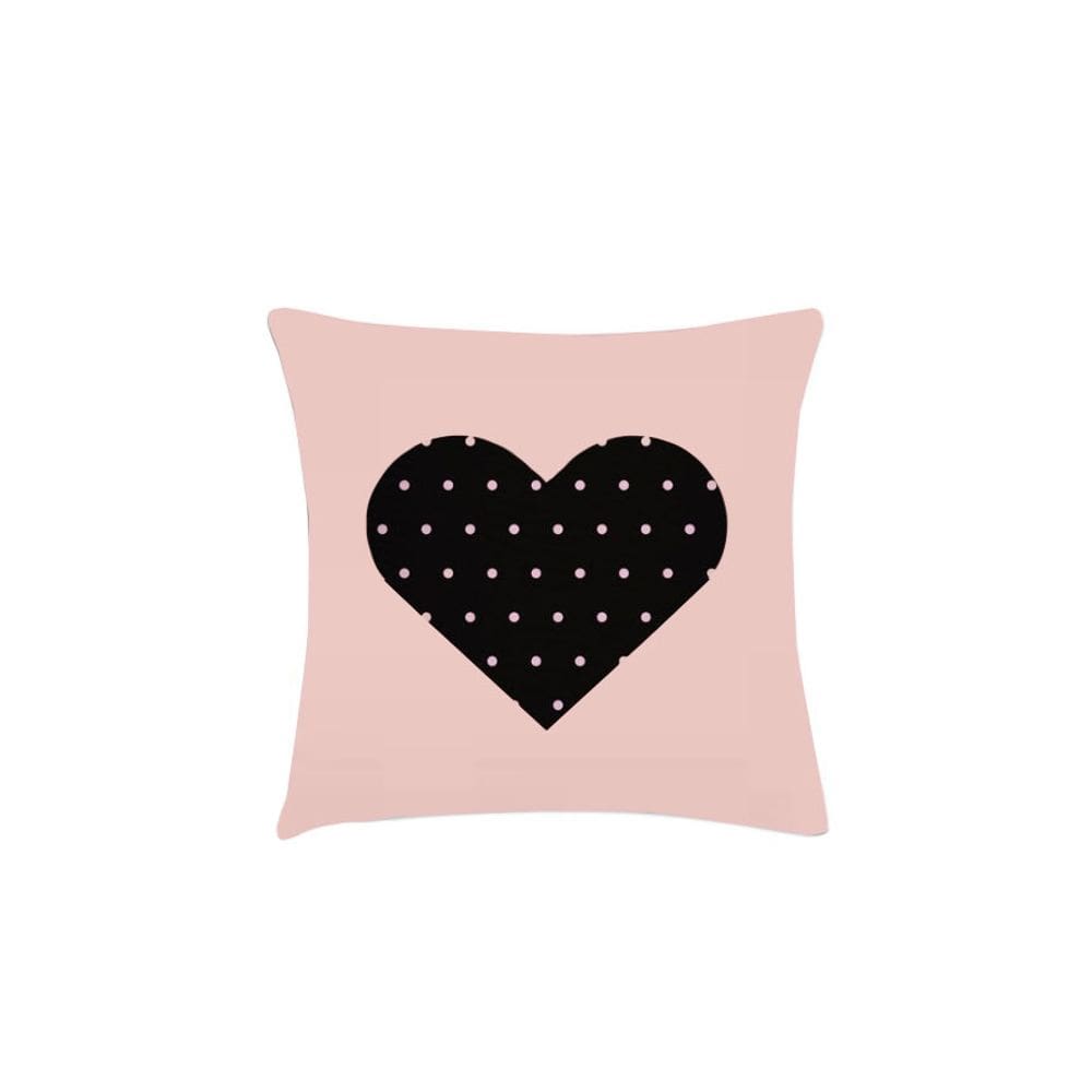 Capa Almofada Rosa Preto Coracao Poa 40cm Lava Facil 1un