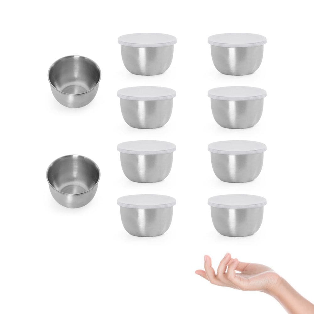 Tigela Bowl Mini Inox e Tampa 210ml Doces Buffet 10un
