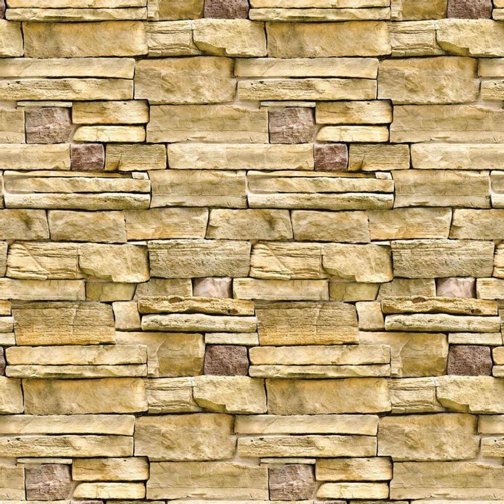 Papel De Parede Pedras Tijolos Amarelo Claro Adesivo Sala