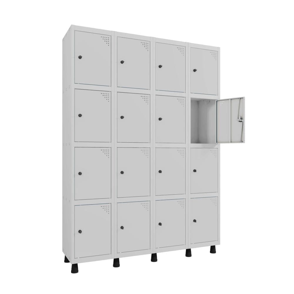 Roupeiro De Aço 16 Portas Pequenos Cinza Tranca Cadeado - Pandin