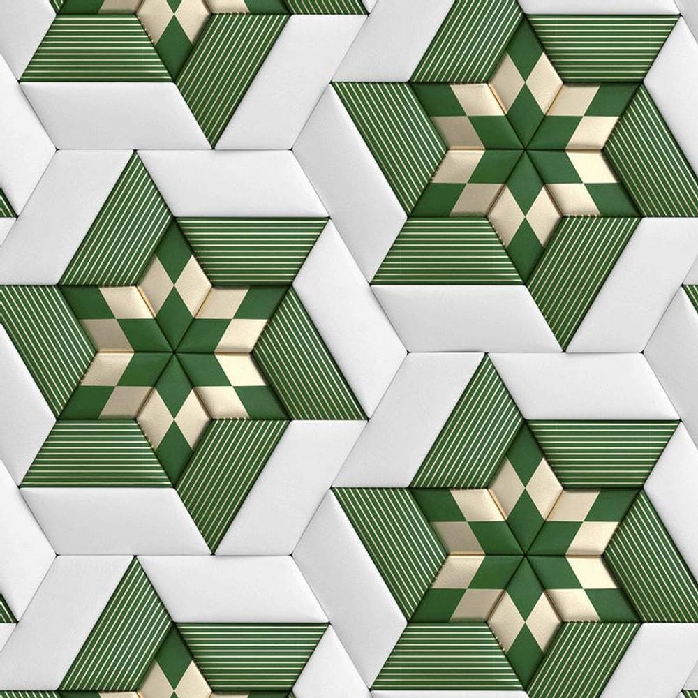 Papel De Parede 3D Verde Cinza Geométrico Autocolante