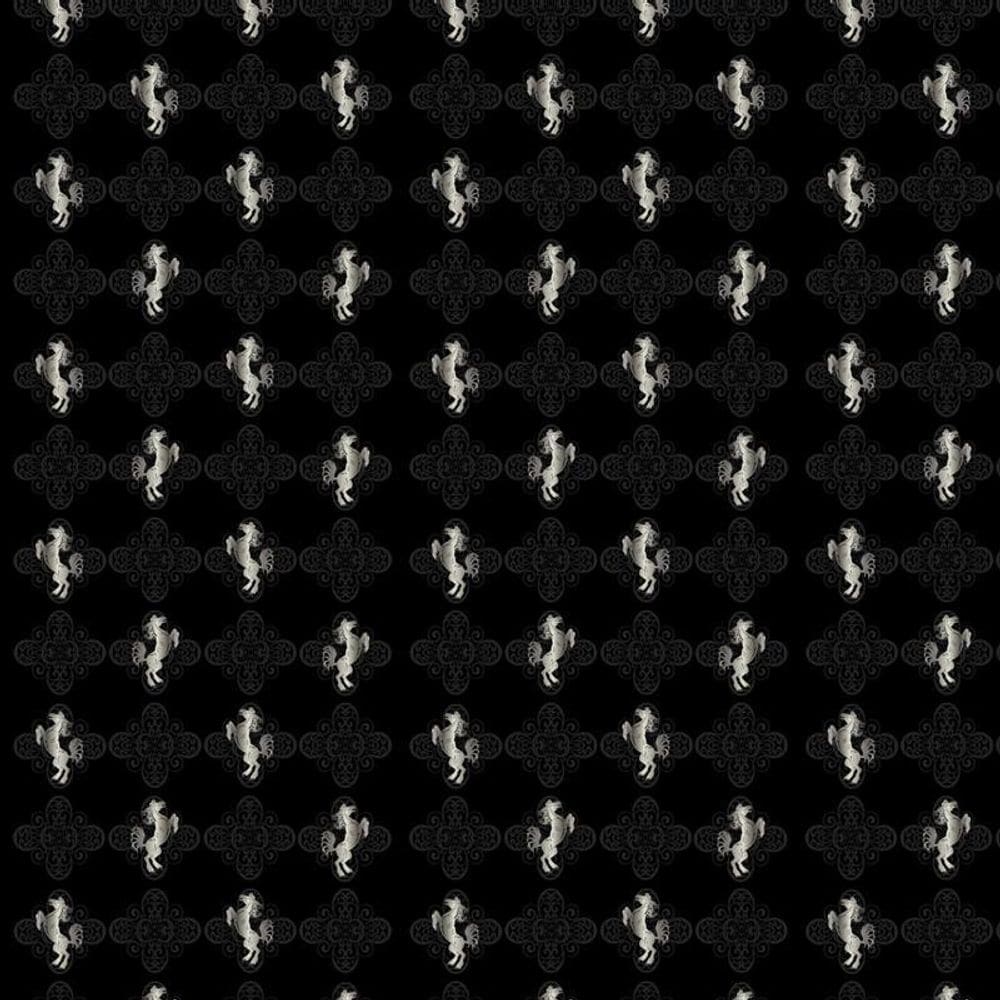 Papel De Parede Cavalo Cinza Fundo Preto Adesivo Decorativo