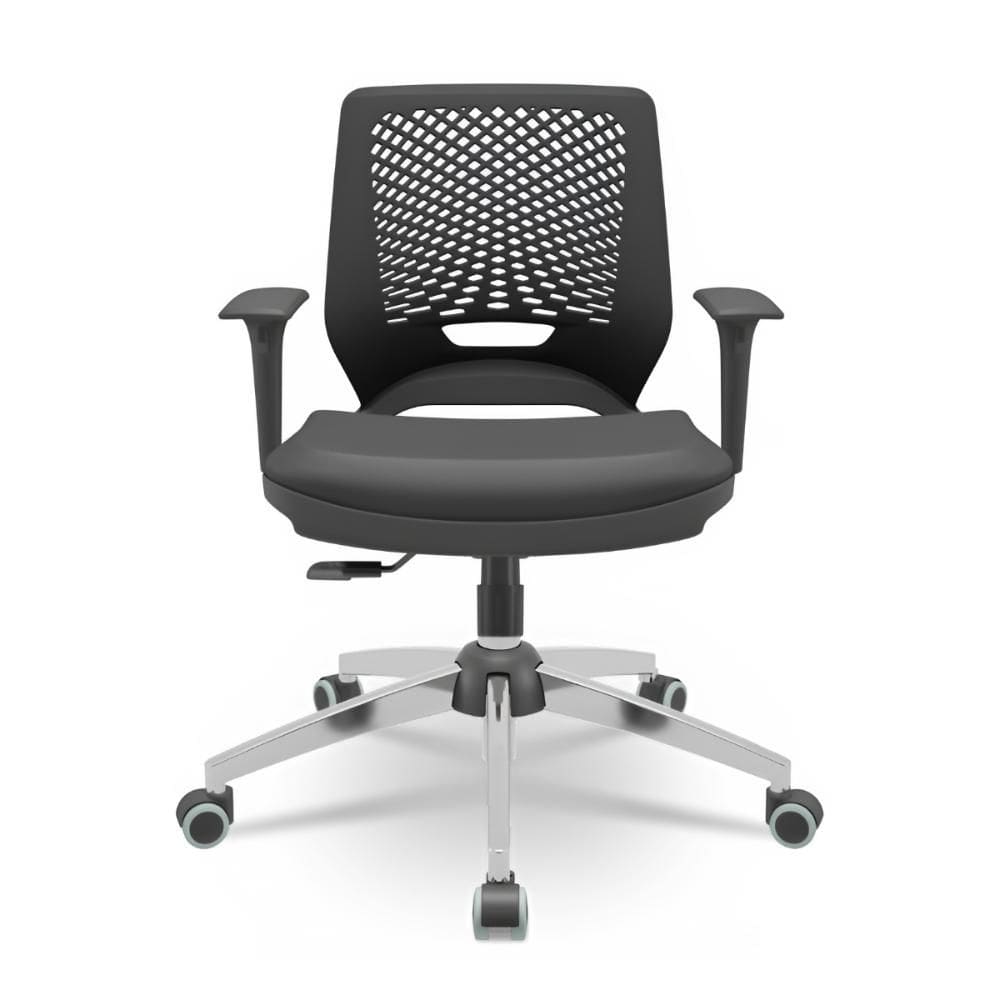 Cadeira Beezi Giratoria Couro Preto Base Cromada - Plaxmetal