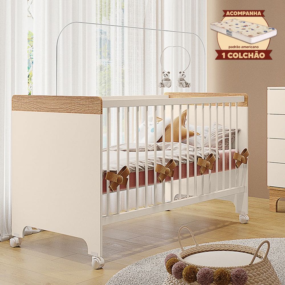 Berço Cama Infantil Doçura com Colchão Off-white/savana