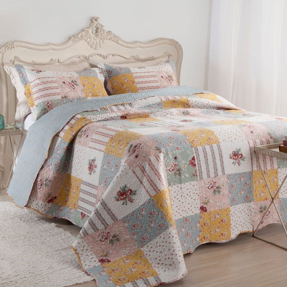 Kit Cobre Leito Colcha Mix Casal Padrão Estampado Dupla Face Mandala 3 Peças - Luana
