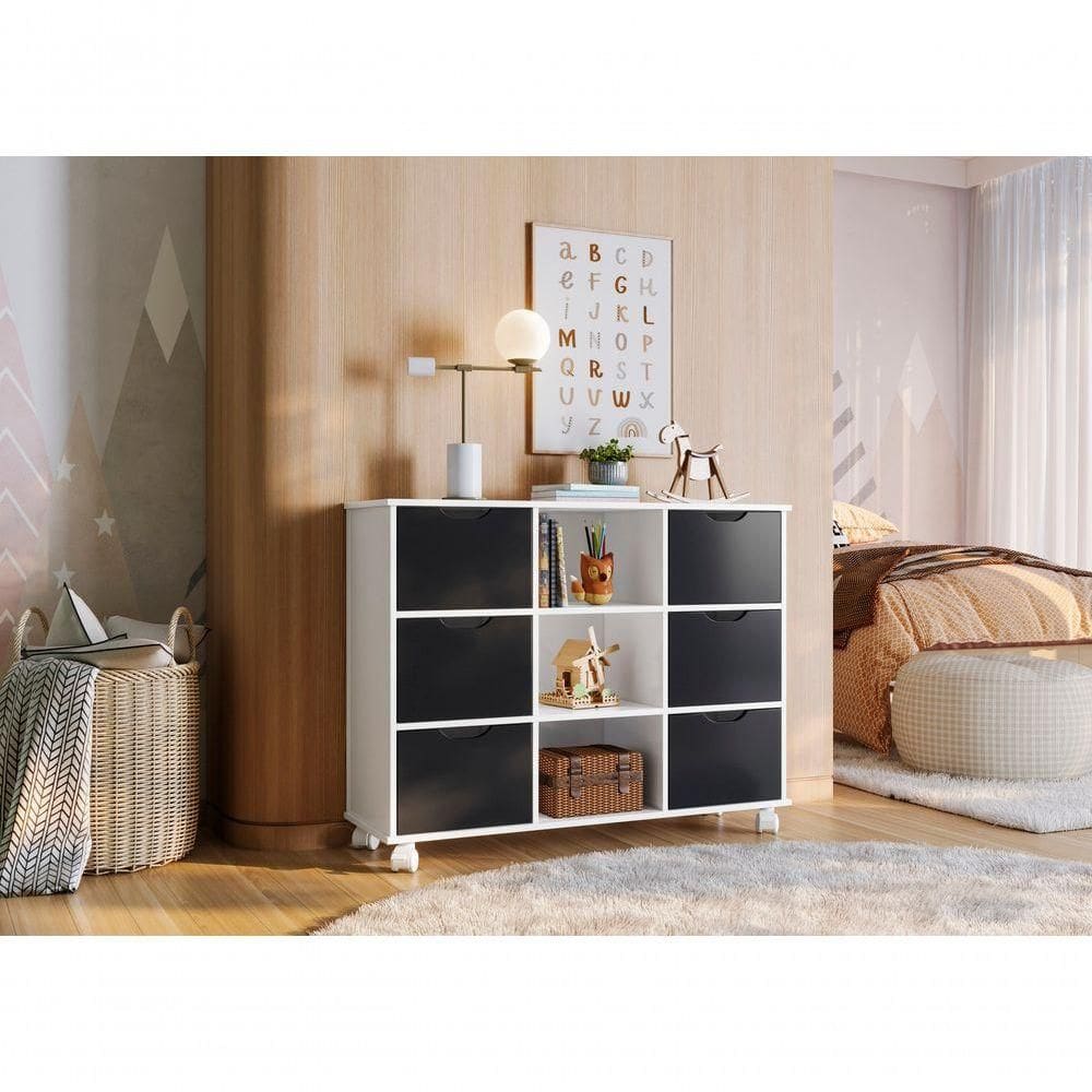 Nicho Organizador Branco 6 Gavetas Com Rodízios Dritex gavetas Pretas
