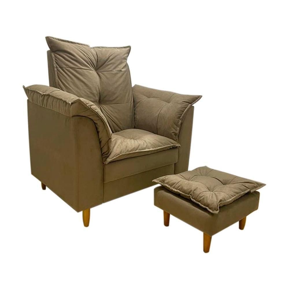 Poltrona De Amamentação + Puff Maite Pés De Madeira Dritex suede Cappuccino