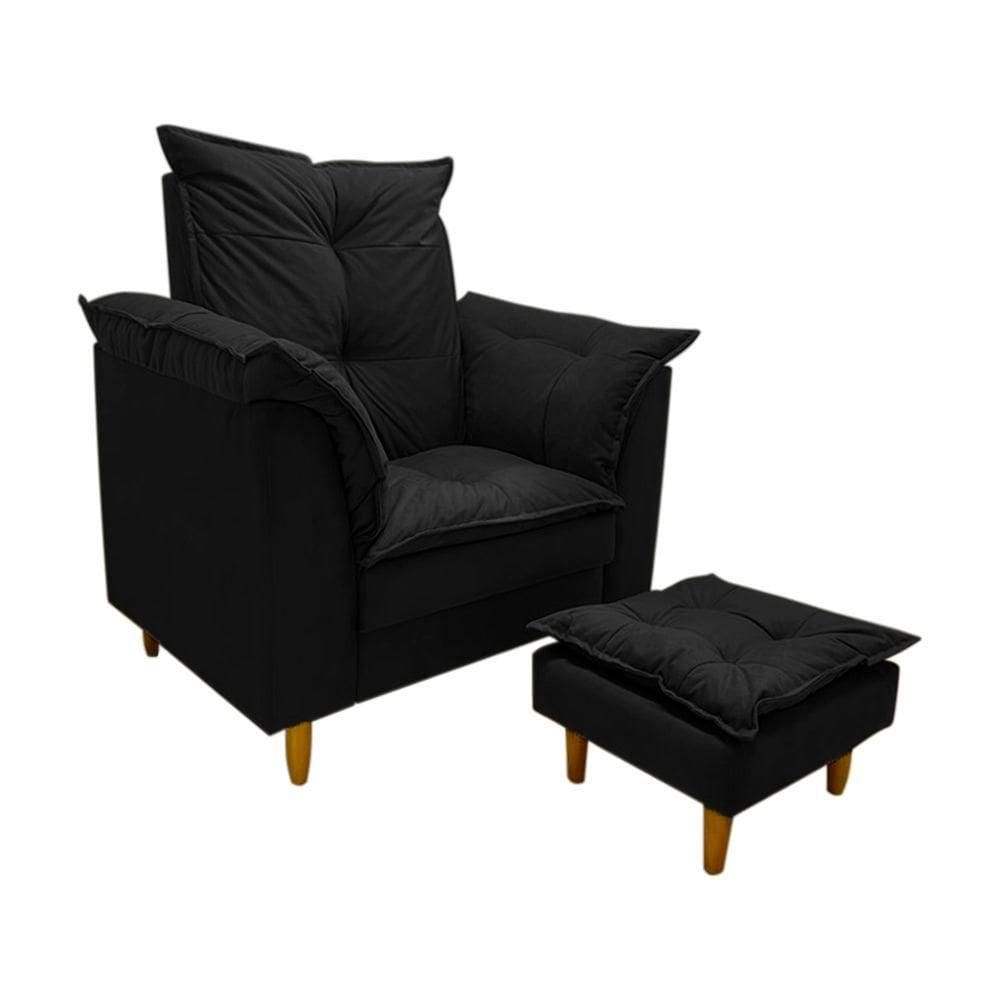 Poltrona De Amamentação + Puff Maite Pés De Madeira Dritex suede Preto