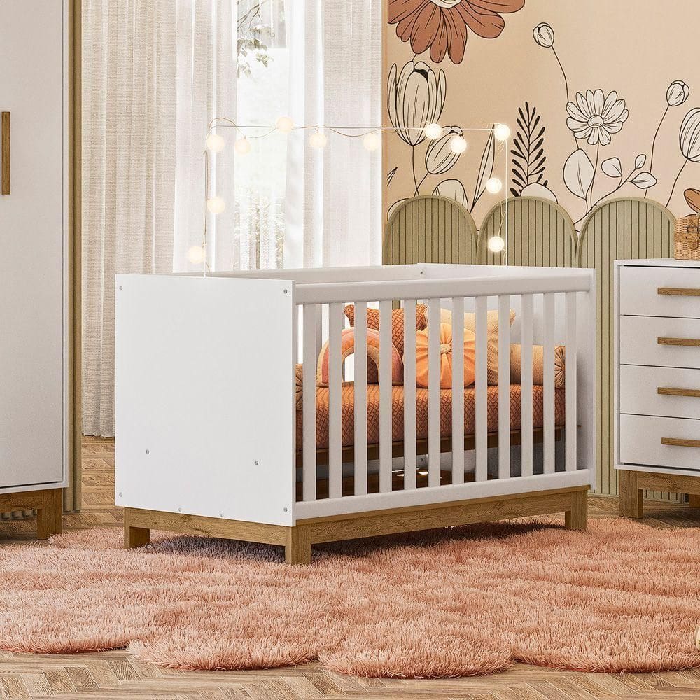 Berço Mini Cama Para Quarto Infantil Linha Slim branco Acetinado