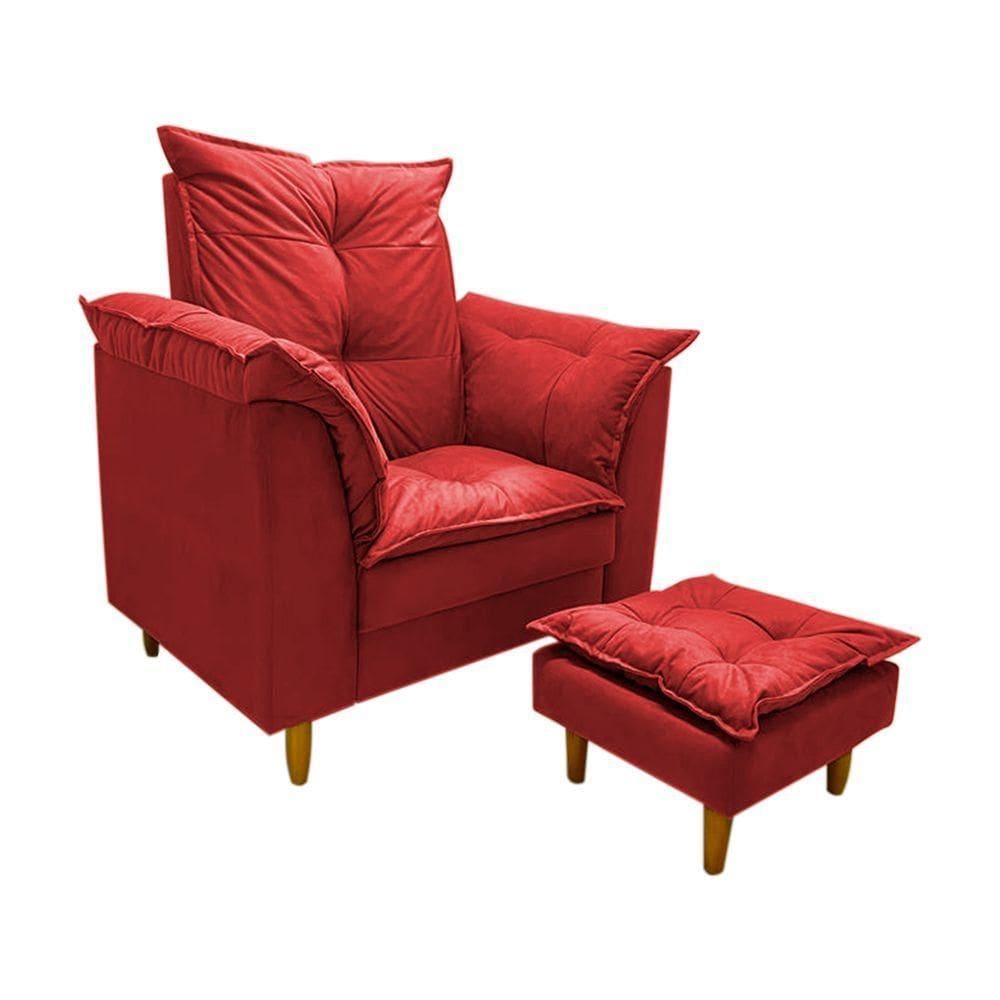 Poltrona De Amamentação + Puff Maite Pés De Madeira Dritex suede Marsala