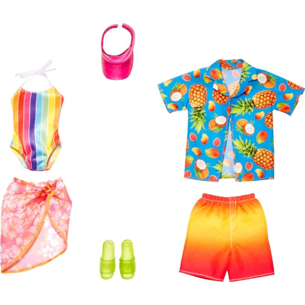 Conjunto de moda Barbie & Ken com roupa de banho, sarongue, camisa e sapatos