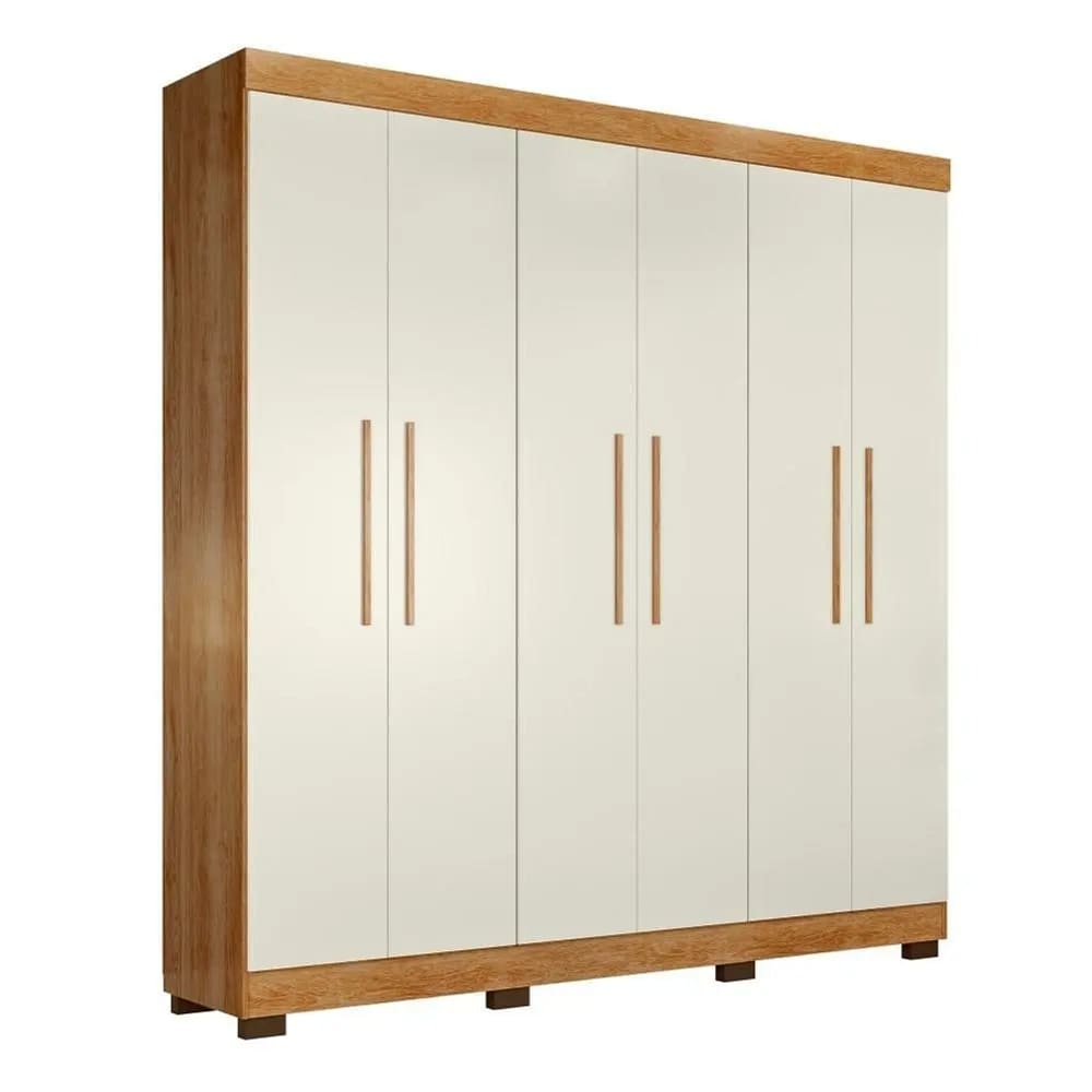 Guarda Roupa Casal 100% MDF Flórida 6 Portas 4 Gavetas Amadeirado/Off White Tigus Baby