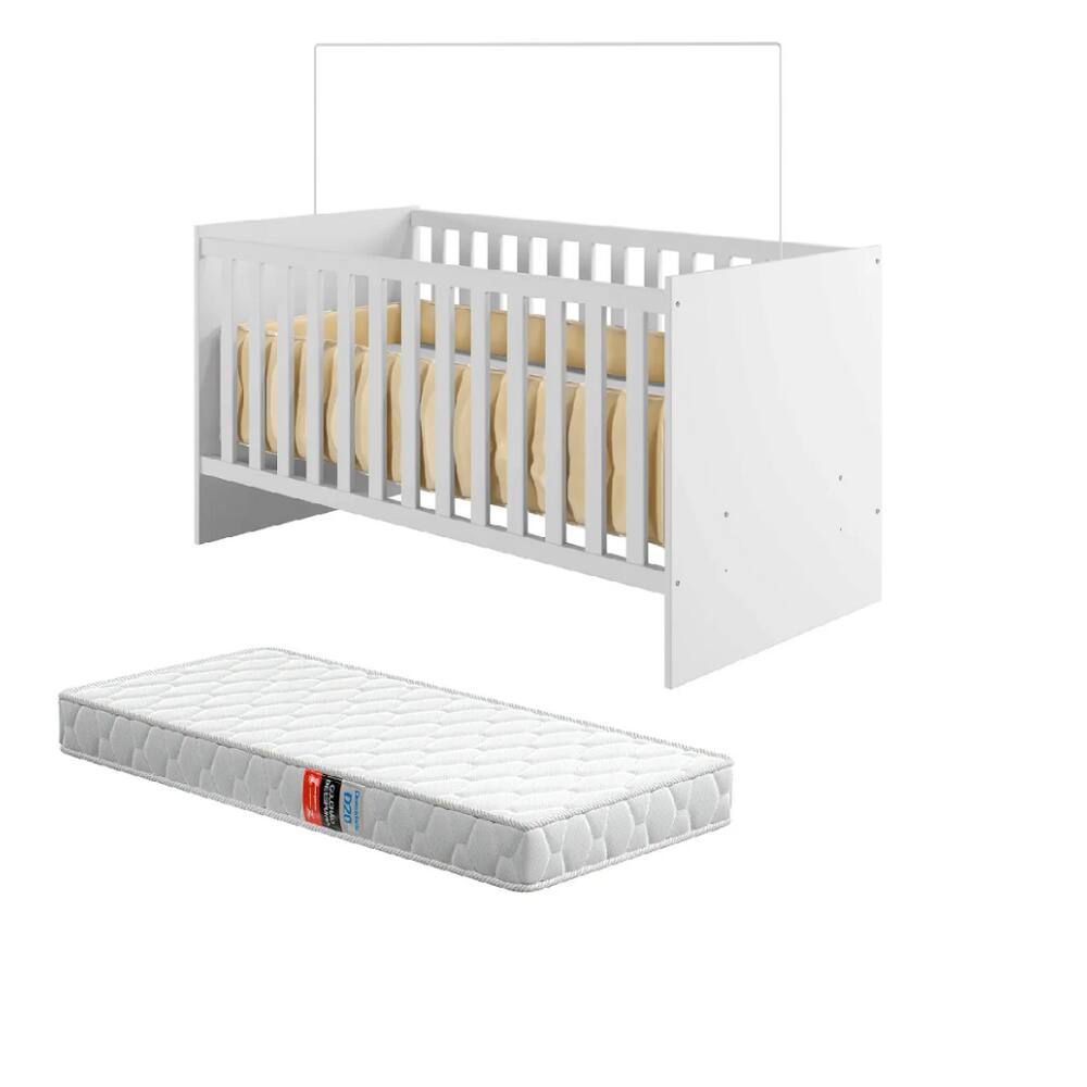 Berço 100% MDF Life com Colchão Tigus Baby - Branco Branco