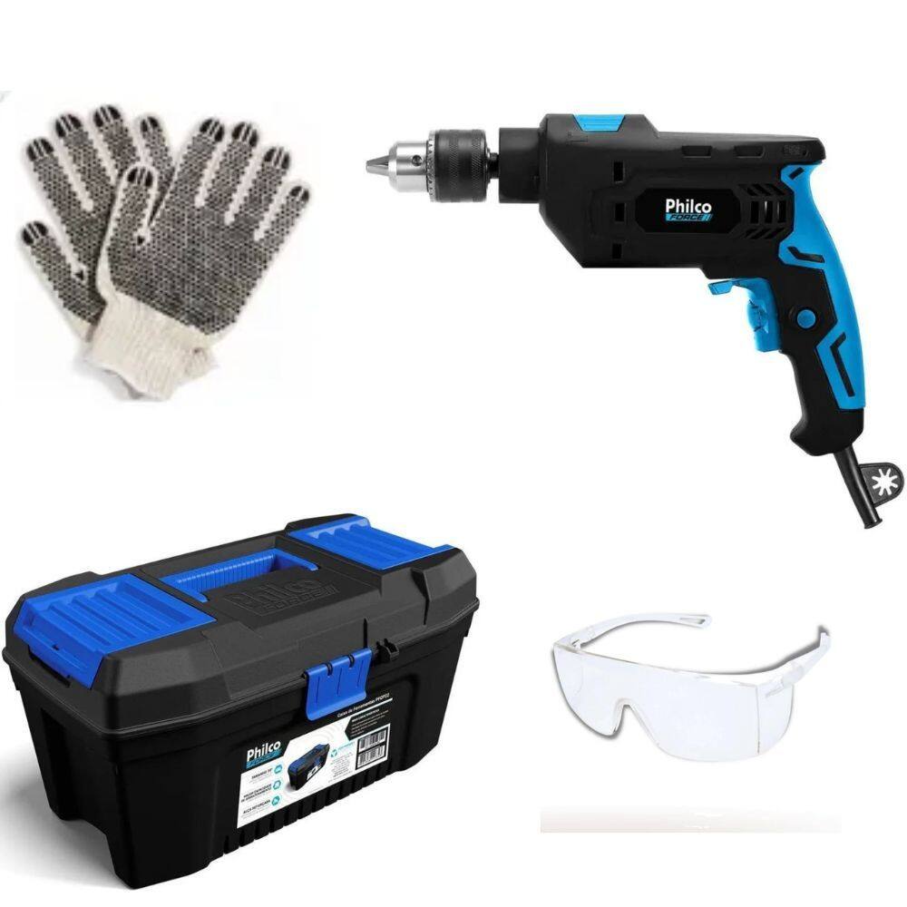 Kit Furadeira Philco Force 3000RPM 850W + Caixa De Ferramentas