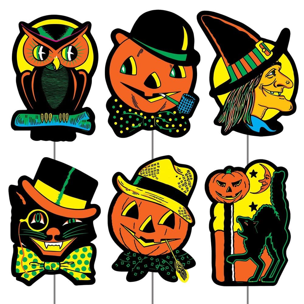 Yard Signs Beistle Plastic Vintage Halloween com estacas de metal
