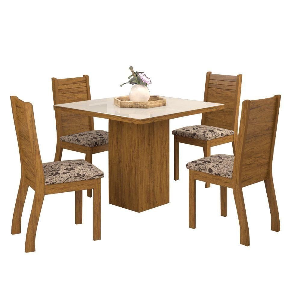 Conjunto Mesa Cedro Off Tampo Giratório 8 Cadeiras Amsterdã Cedro / Off White