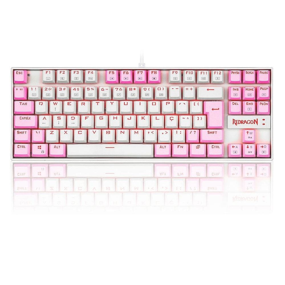 Teclado Mecânico Gamer Redragon Single Color Kumara, Switch Brown, ABNT2, Branco e Rosa