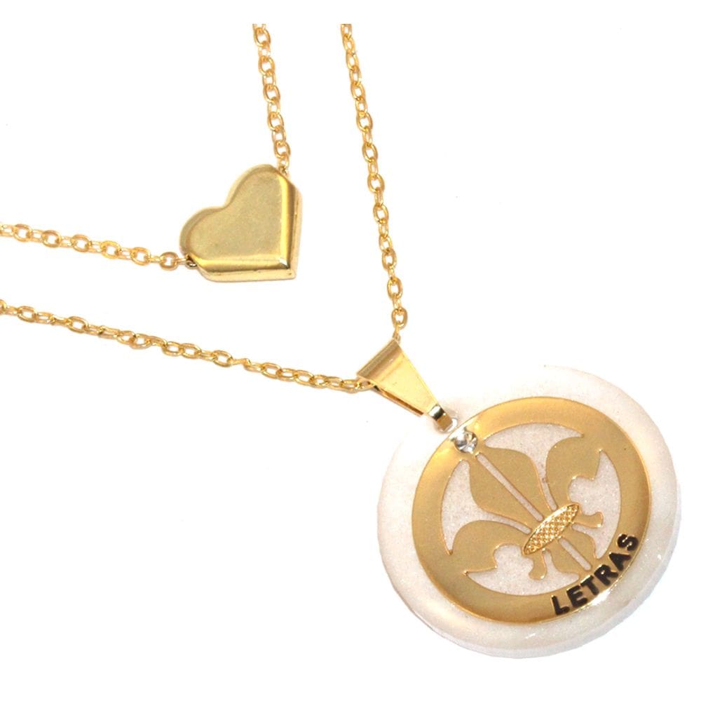 Colar Duplo Minha Profissão Letras Flor de Liz Folheado 18k