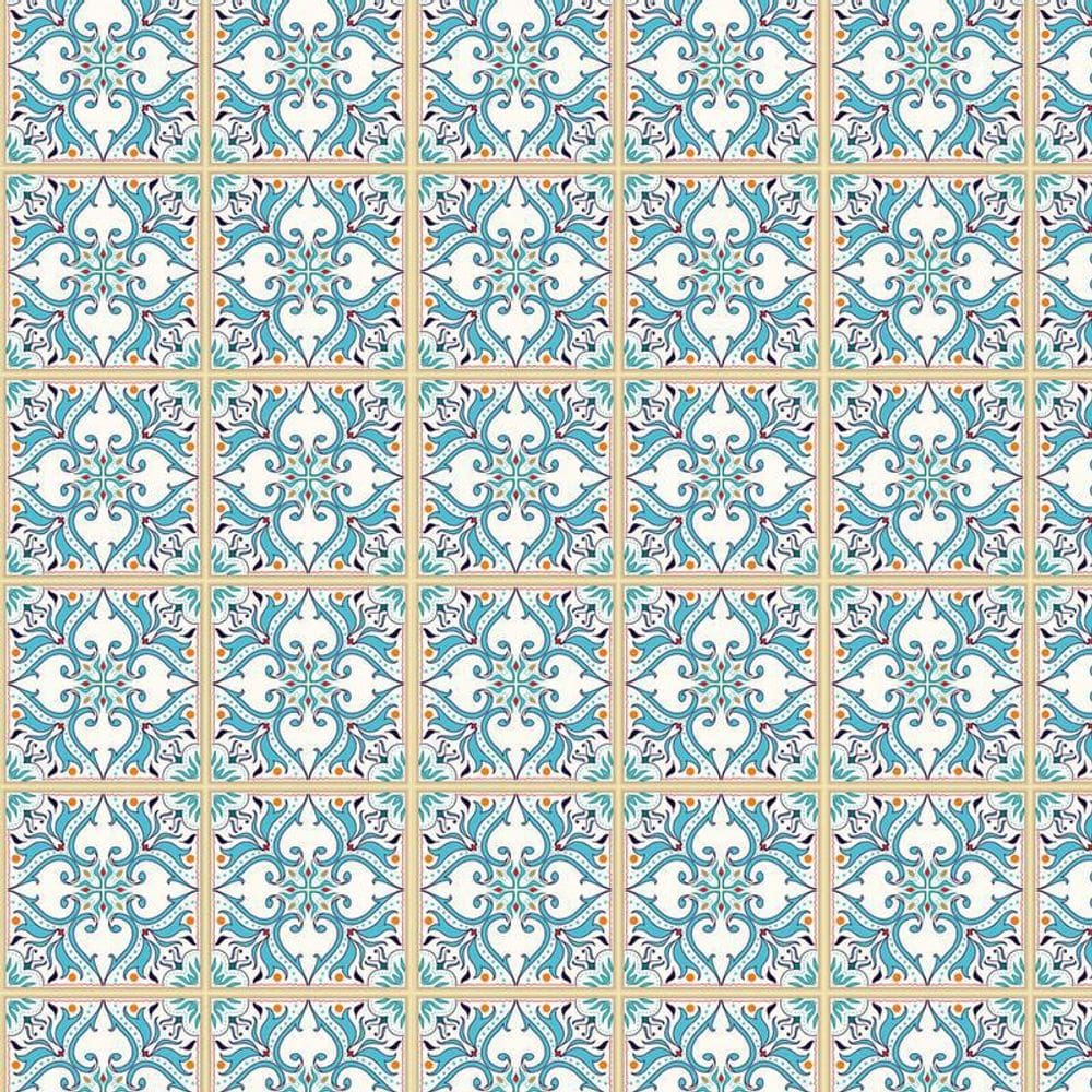 Papel Parede Arabesco Azulejo Azul Claro Quarto Casal Sala