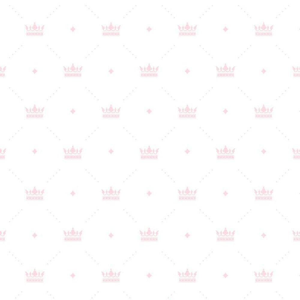 Papel De Parede Branco Com Coroa Rosa Claro Infantil Adesivo