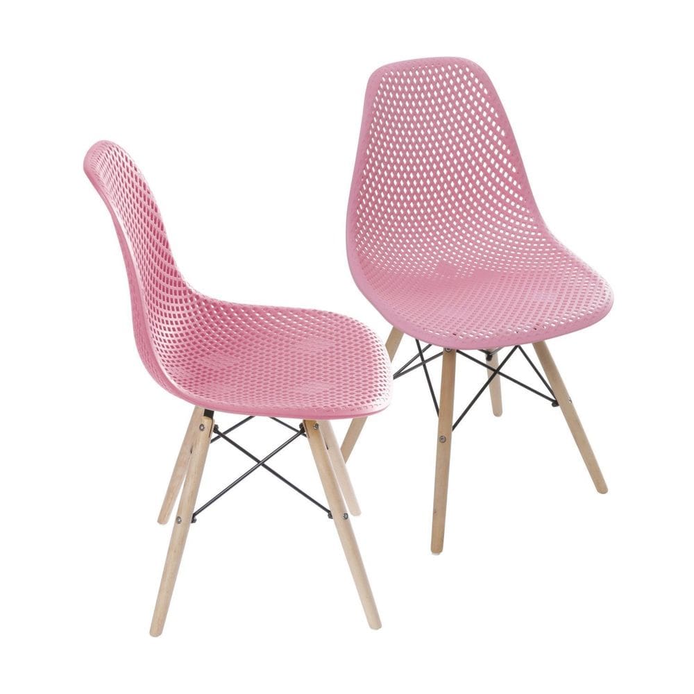 Kit 2 Cadeiras Colmeia Base Madeira Rosa